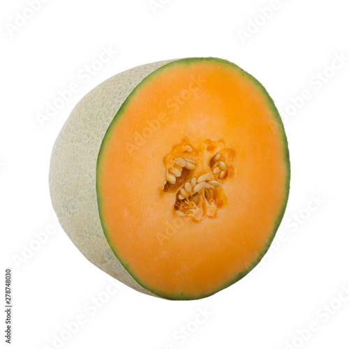 half of cantaloupe isolated on white background