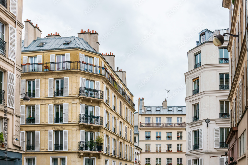 PARIS, FRANCE - APRIL 7, 2019: Antique building view in Paris city, France.