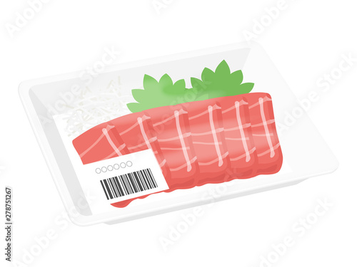 パックに入った鮪の刺身のイラスト