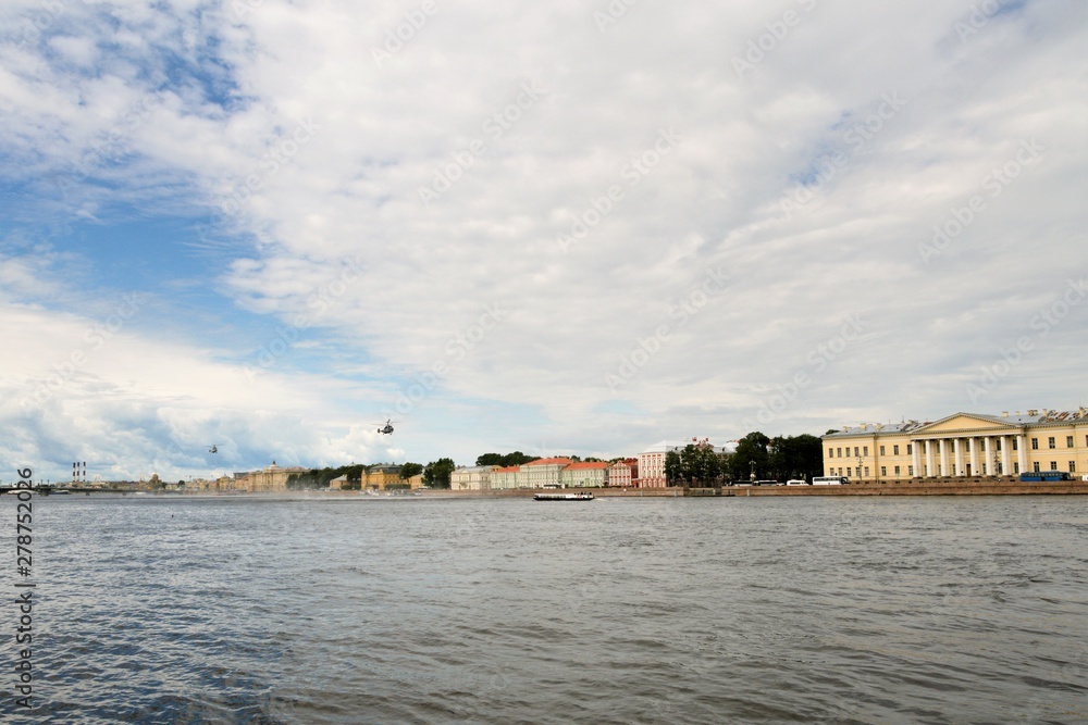 St. Petersburg, Russia, July 2019. Magnificent blue sky and clouds over the historic center of the city.