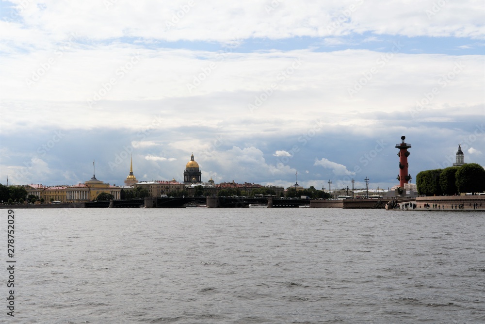 St. Petersburg, Russia, July 2019. Beautiful view of the sights of the city center from the Neva River