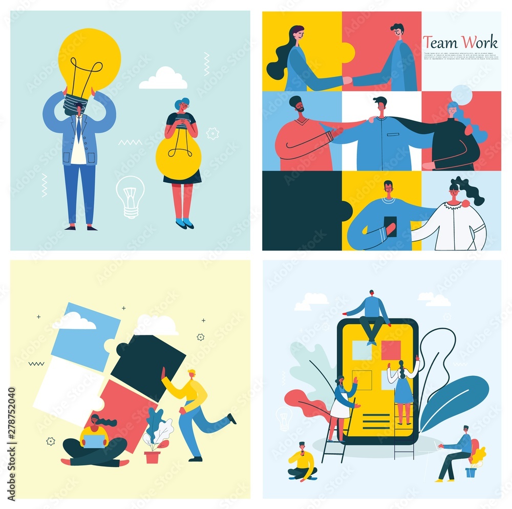 Naklejka premium Vector concept illustration background of Start Up and Team work in flat style