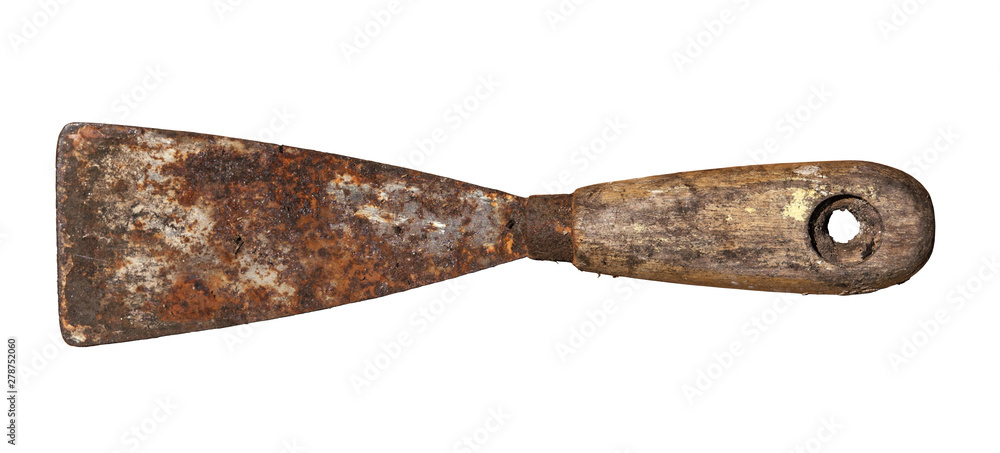 An old rusty and dirty putty knife isolated An old rusty and dirty putty knife isolated