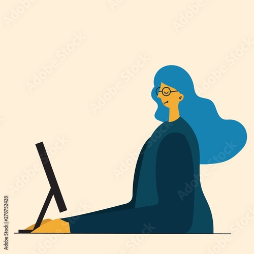 People and gadgets. Womфn holding smartphone and texting in flat style