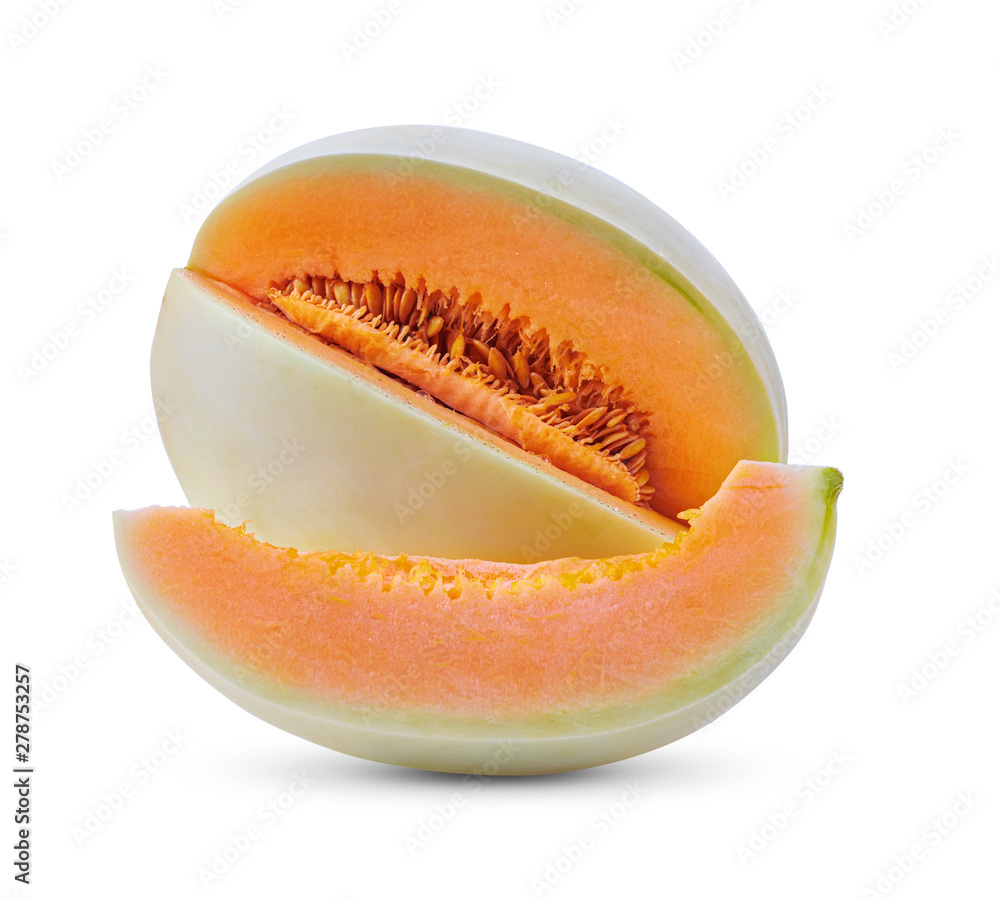 fresh honeydew melon with slice isolated on white background. full depth of field fresh honeydew melon with slice isolated on white background. full depth of field