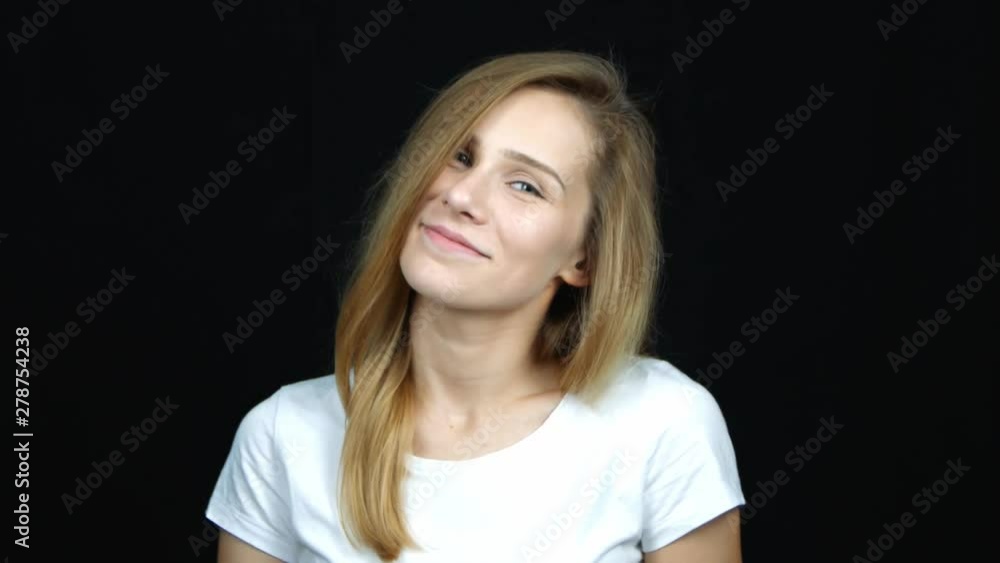 Close up portrait of young happy handsome caucasian woman making call me gesture. Concept of emotions, dating site Close up portrait of young happy handsome caucasian woman making call me gesture. Concept of emotions, dating site