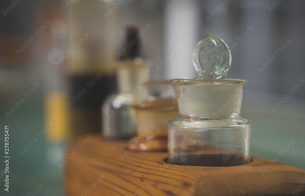 Old flasks in a chemical laboratory. Old flasks in a chemical laboratory.