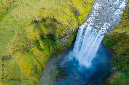 Aerial view of Skogafoss waterfall, Iceland by drone photo