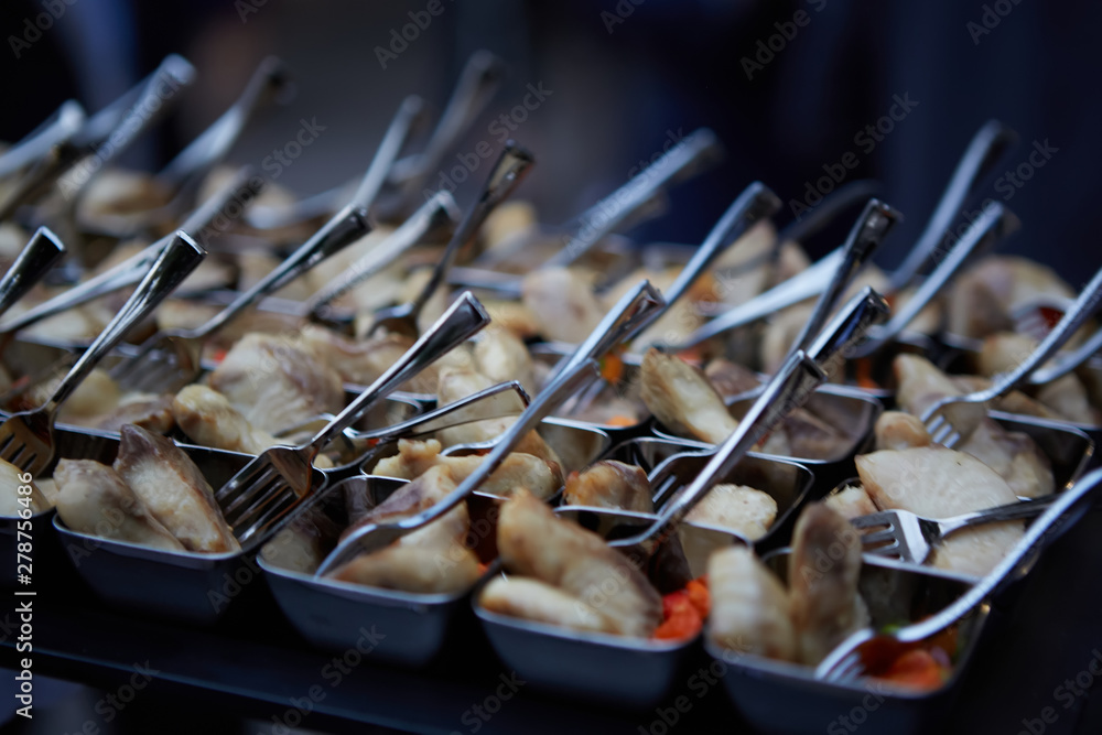 Fototapeta premium Background of catering Buffet assorted Snacks from fish prepared for wedding guests of a party or birthday
