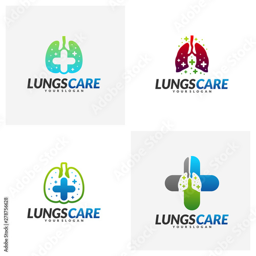Set of Lungs Health Care Logo Design Concept Vector. Lungs with Health icon logo template