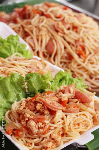 Spaghetti with pork delicious at street food