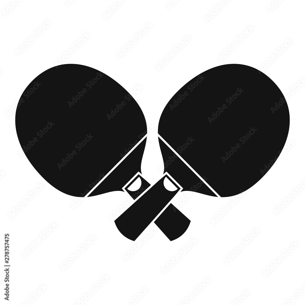 Crossed ping pong paddle icon. Simple illustration of crossed ping pong
