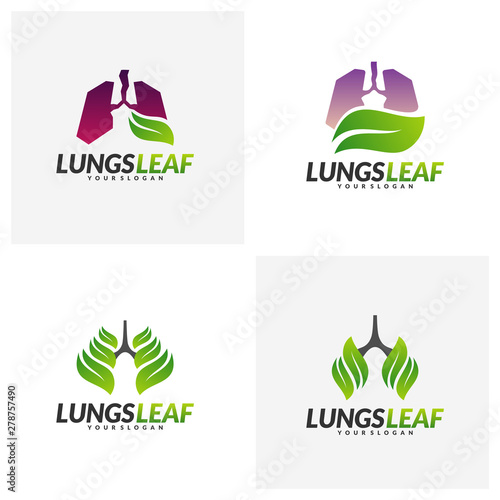 Set of Lungs Health Care Logo Design Concept Vector. Eco Lungs icon logo template. Nature Lungs Logo Vector. Lungs Leaf Logo Template