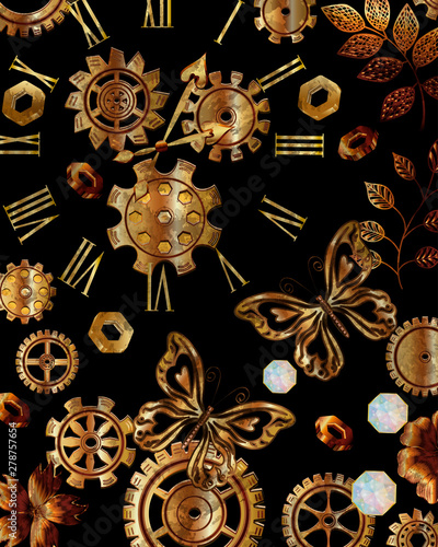 Beautiful background with gears in the style of steampunk. Vector illustration. photo