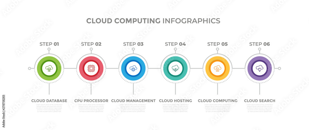 Modern design elements for Cloud Computing concept Multicolor  infographics.Timeline with 6 steps, options, Circles. Vector template Stock  Vector | Adobe Stock