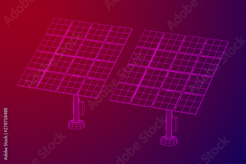 Solar energy panel. Wireframe low poly mesh vector illustration