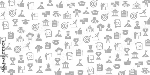 Vector set of design templates and elements for Learning in trendy linear style - Seamless patterns with linear icons related to Learning