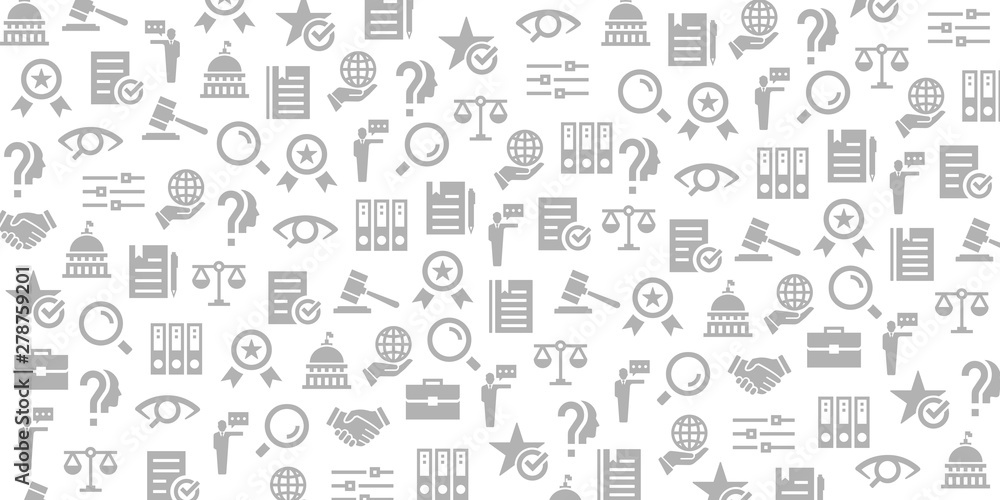 Vector set of design templates and elements for Compliance And Regulations in trendy linear style - Seamless patterns with linear icons related to Compliance And Regulations