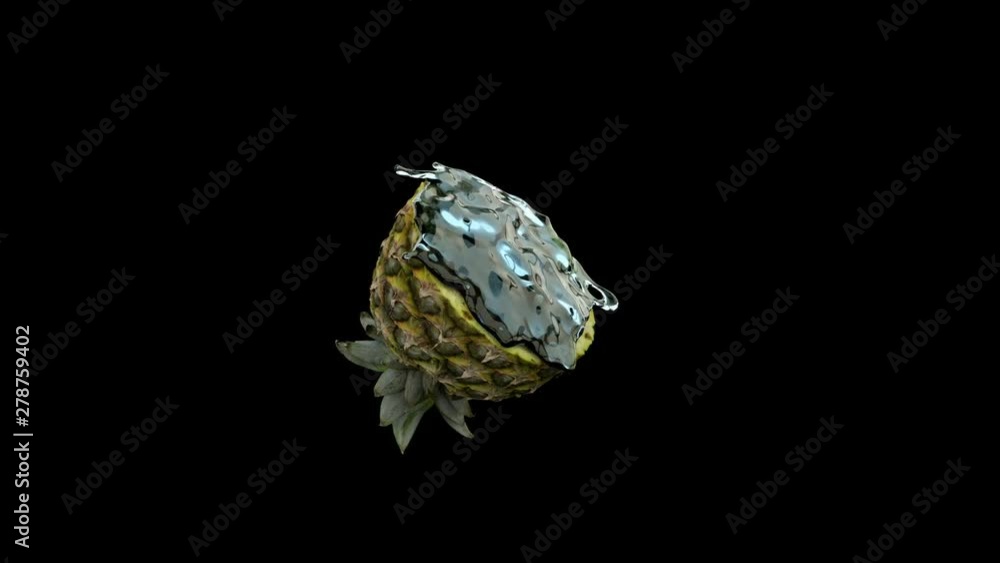 Water splash on half pineapple, against black Water splash on half pineapple, against black