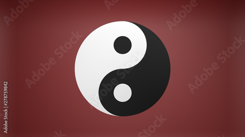 Yin Yand on red flag background. 3d rendering