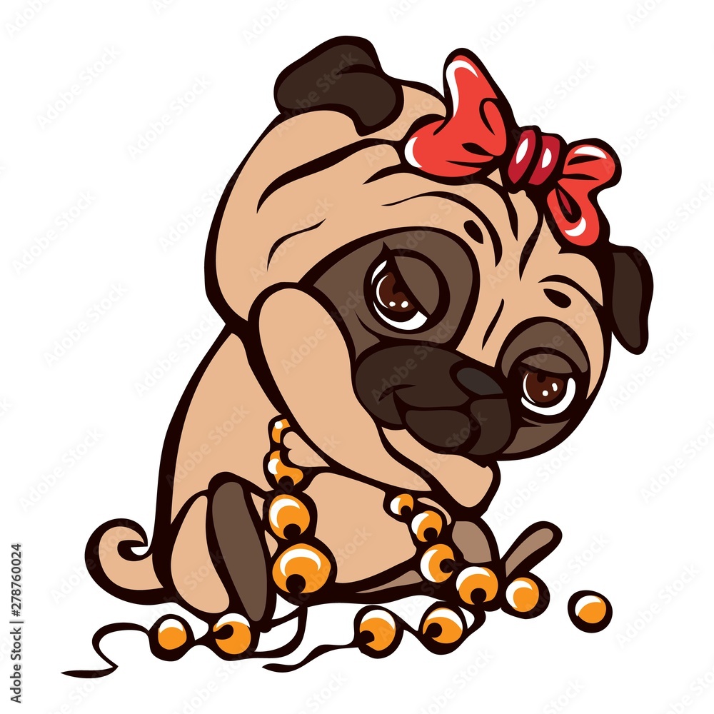 Pug girl icon. Cartoon of pug girl vector icon for web design isolated on white background Pug girl icon. Cartoon of pug girl vector icon for web design isolated on white background