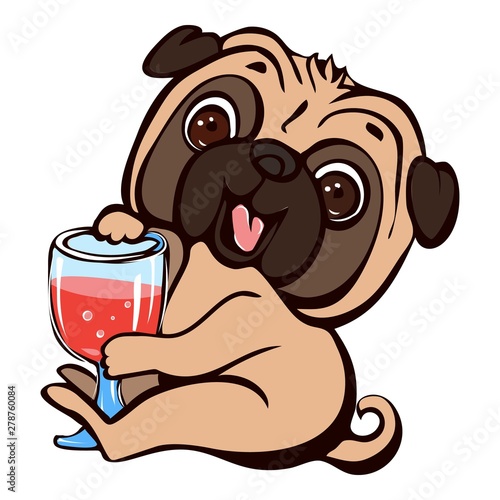 Pug drink cocktail icon. Cartoon of pug drink cocktail vector icon for web design isolated on white background