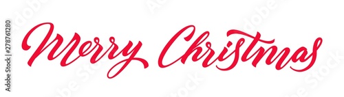 Christmas hand drawn lettering. Xmas text isolated on white for postcard, poster, banner design element. Merry Christmas red inscription. Vector xmas calligraphy. 