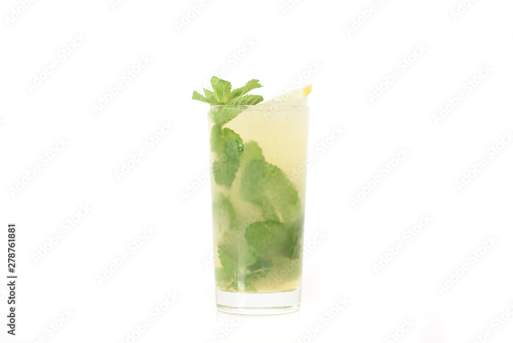 Tasty whiskey smash cocktail on a white background Tasty whiskey smash cocktail on a white background