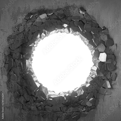 Fototapeta Naklejka Na Ścianę i Meble -  Dark cracked broken hole in concrete wall. Grunge background