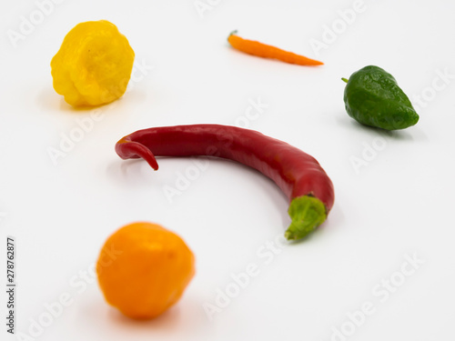 Close up image of peppers with different color photo