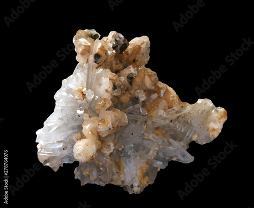 Natural mineral quartz with calcite on a black background