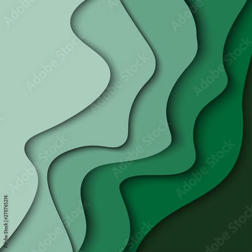 Abstract green wave background with paper cut shapes. Vector design layout for business presentations