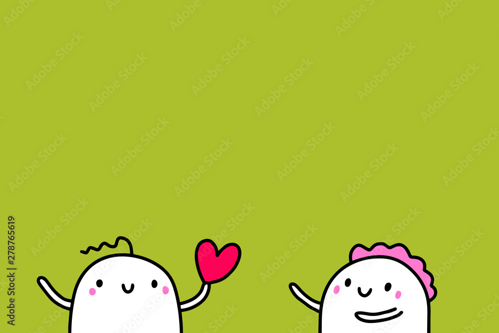 Fototapeta premium Love you hand drawn vector illustration in cartoon style with happy couple, textured background, vibrant colors, valentine's day card