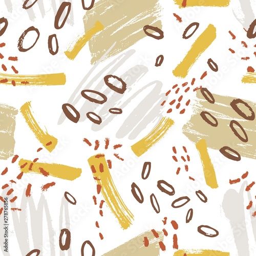 Creative seamless pattern with vivid paint smears, smudges, blots, scribble o...