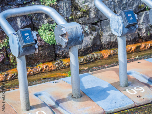 Bicycle lock equipment in the park or garden for protecting from stolen.