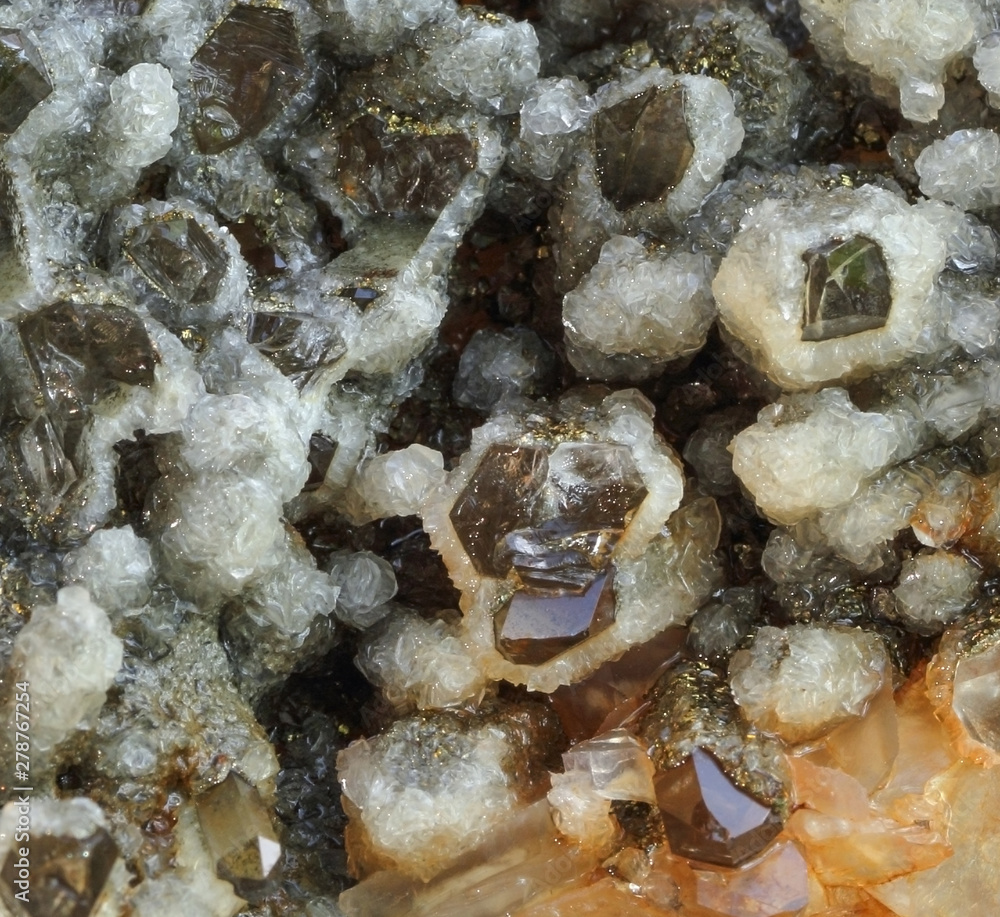 Raw natural mineral quartz, calcite close up