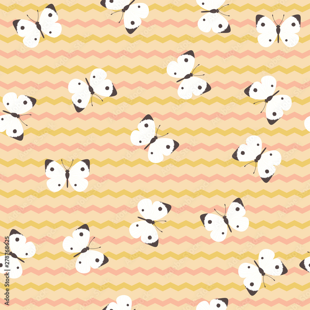 Butterfly on chevron background seamless pattern. Butterfly on chevron background seamless pattern.