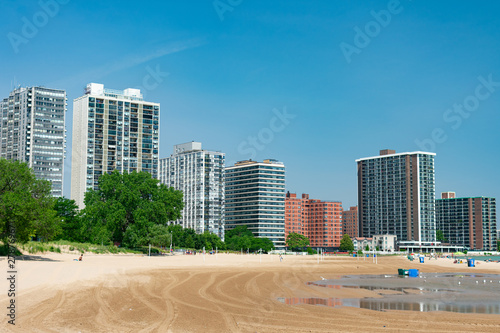 Beach in Edgewater Chicago with the Neighborhood Skyline