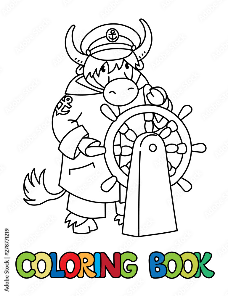 Fototapeta premium Yak yachtsman ABC coloring book. Alphabet Y