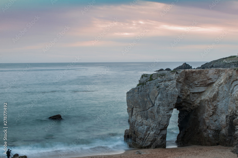 view of arch on sunset background  in Quiberon - Britain - France