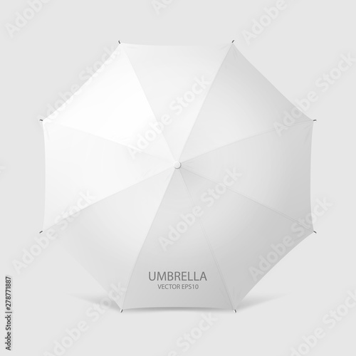 Vector 3d Realistic Render White Blank Umbrella Icon Closeup Isolated on White Background. Design Template of Opened Parasol for Mock-up, Branding, Advertise etc. Top View