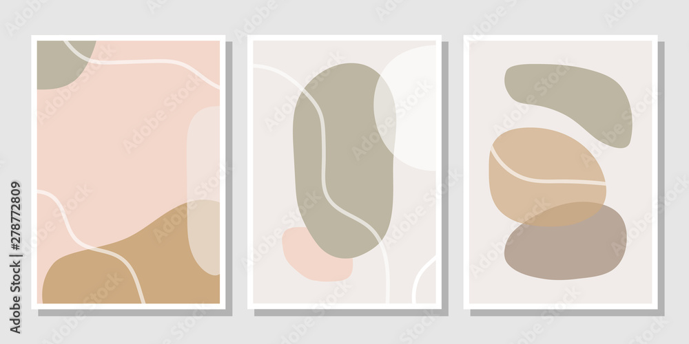 Set of stylish templates with abstract shapes in pastel colors. Contemporary collage style for invitations, flyers, cards, poster, magazine cover, etc.