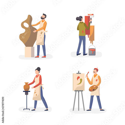 Art craft practice workshop persons collection, flat vector illustration