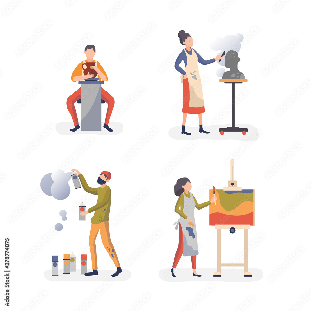 Art craft practice workshop persons collection, flat vector illustration Art craft practice workshop persons collection, flat vector illustration