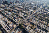 Aerial view of urban buildings, apartments and houses along the 3rd Street west of downtown Los Angeles California.
