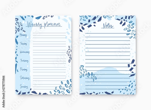Set of weekly planner and list for notes templates decorated by abstract pain...