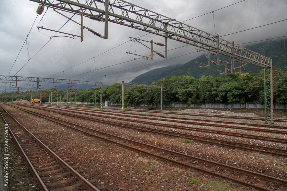 Xincheng,taiwan-October 16,2018 :Many train way in New xincheng Train station,taiwan. Xincheng,taiwan-October 16,2018 :Many train way in New xincheng Train station,taiwan.