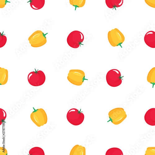 Red tomato and paprika seamless pattern. Organic vegetarian food. Used for design surfaces, fabrics, textiles, packaging paper