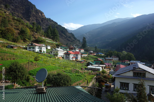 Junbesi sherpa village, Solukhumbu, Everest Region, Nepal. Picturesque village in Himalayas on altitude 2700 m photo