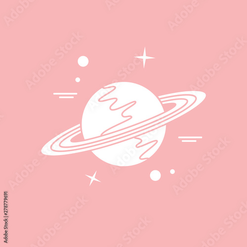 Vector icon planet Saturn with rings. Astronomy.